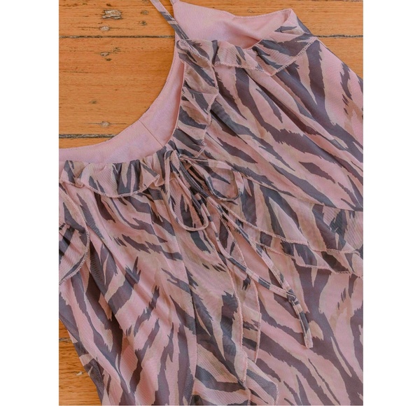 Pink Ruffle Detail Zebra Print Mesh Overlay Cami Short Dress - Picture 7 of 8